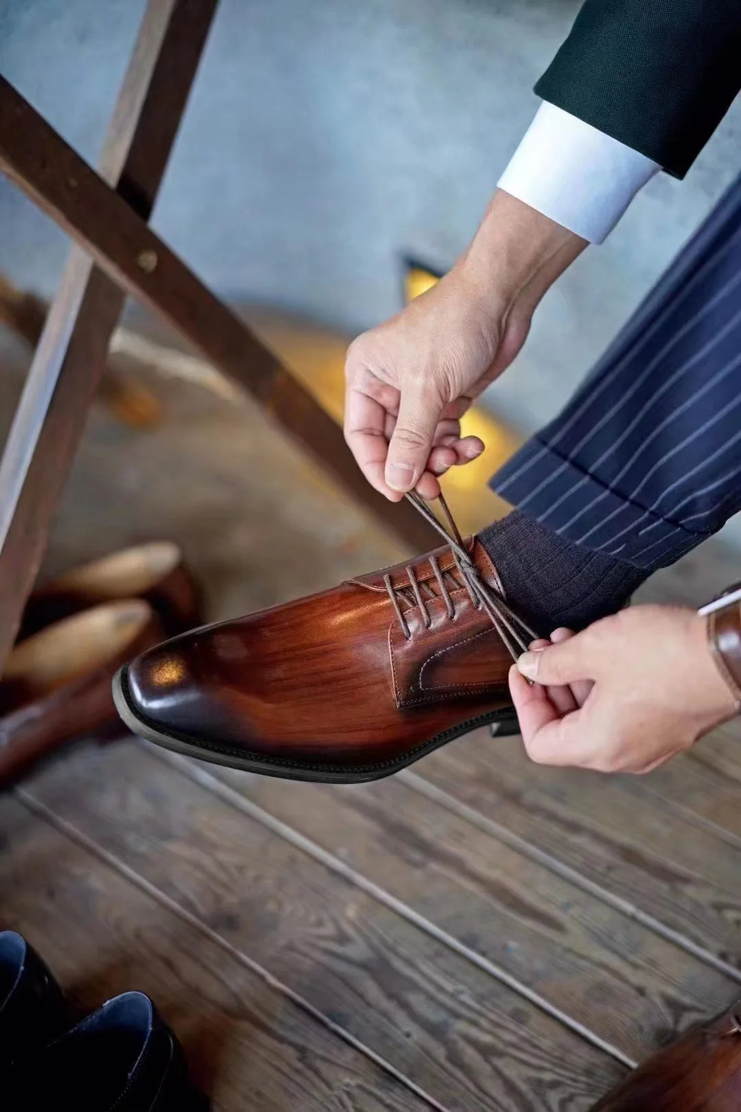 Wood Grain Derby Shoes Fashion Formal Shoes for Man Business Dress Square Toe Rubber Social Men's Shoe Stitching Oxfords