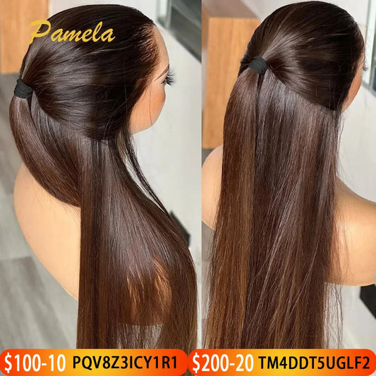 Double Drawn 13x6 HD Lace Frontal Wig Bone Straight Lace Front Wig Ombre Brown Colored Glueless Human Hair Wigs Ready To Go