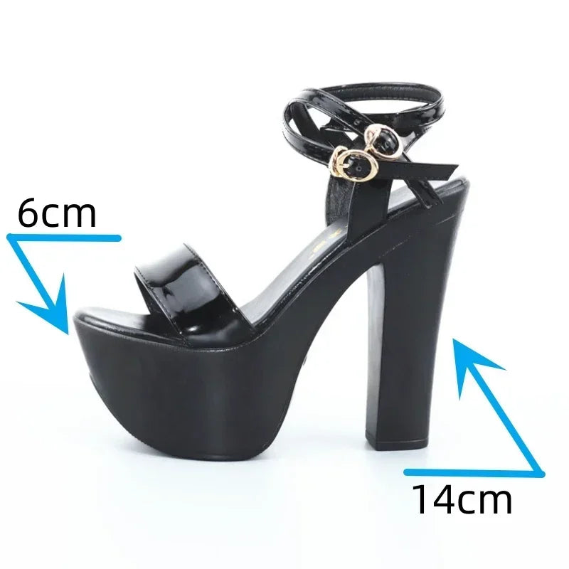 14cm Small Size 32-43 Sexy Bandage Block High Heels Shoes Summer 2025 Chunky Platform Sandals for Model Wedding Party Dress