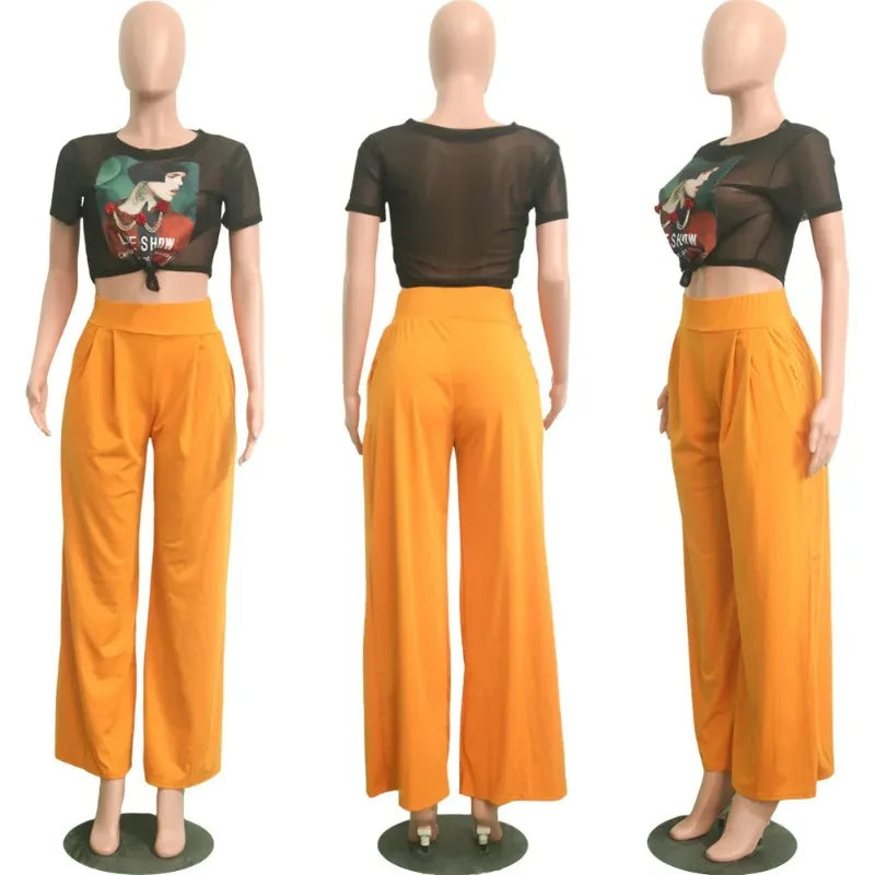 Women Casual Loose Palazzo Pants Autumn High Waisted Wide Leg Trousers Pleated Long Culottes Pants Elastic Waist Trouser Pockets