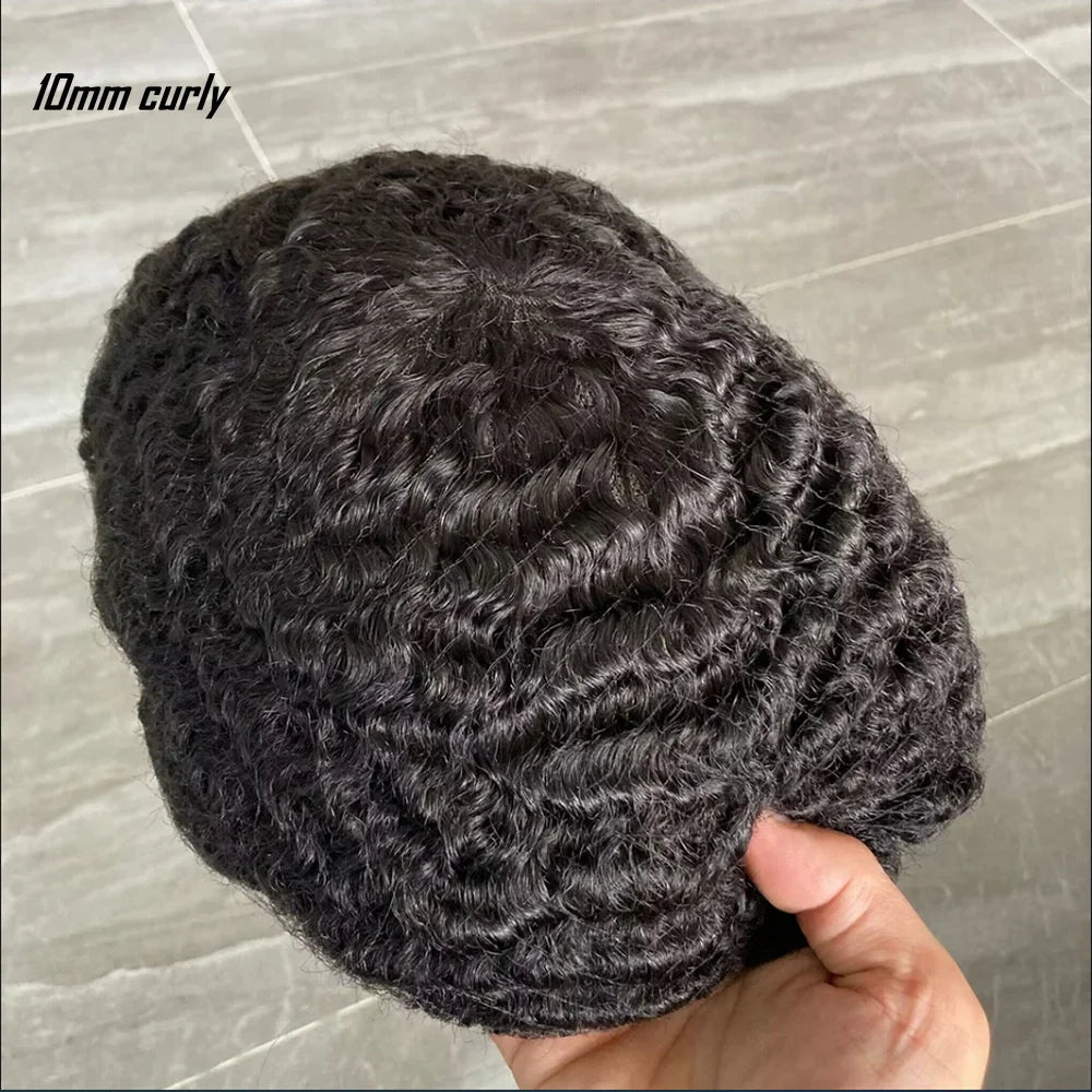 New Men Toupee Afro Toupee For Man Hair African American Human Hair Wig 10mm 8mm 360 Deep Wave Prosthesis Replacement System