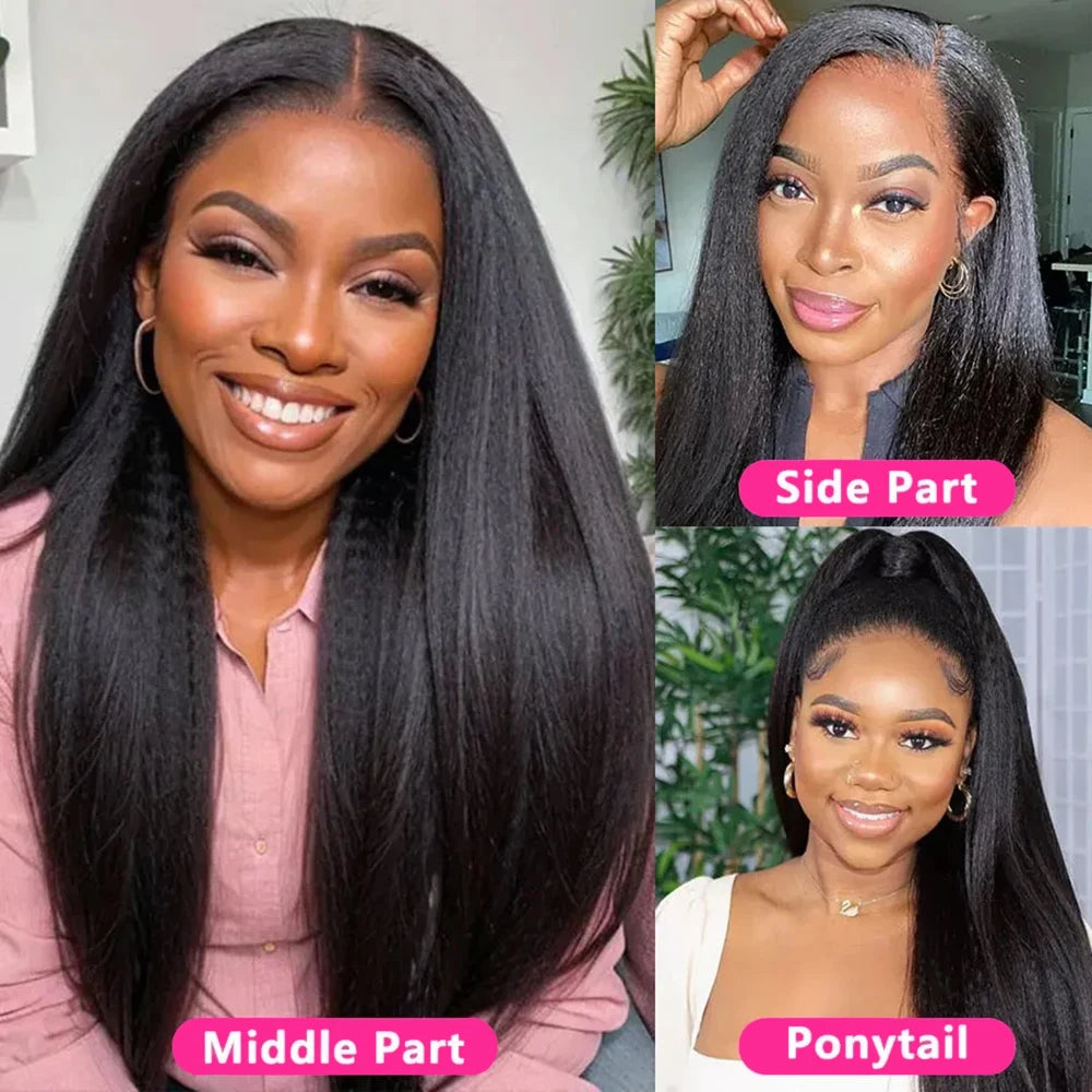 Full 360 Hd Lace Front Wig Kinky Yaki Straight HD Transparent Lace Front Human Hair Wig 40Inch Straight Human Hair Wig For Women