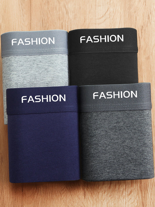 4 pcs Men's underwear, solid color boxer shorts, comfortable and breathable fashion trends, boxer underwear