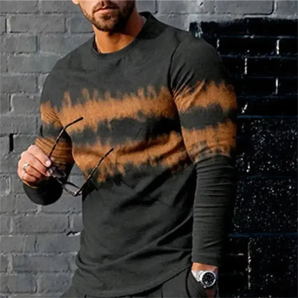 3D Digital Printing T-shirt Street Trend Long Sleeved O-neck Pullover T-shirt Large Men Long Sleeved Casual Sports Men Clothing