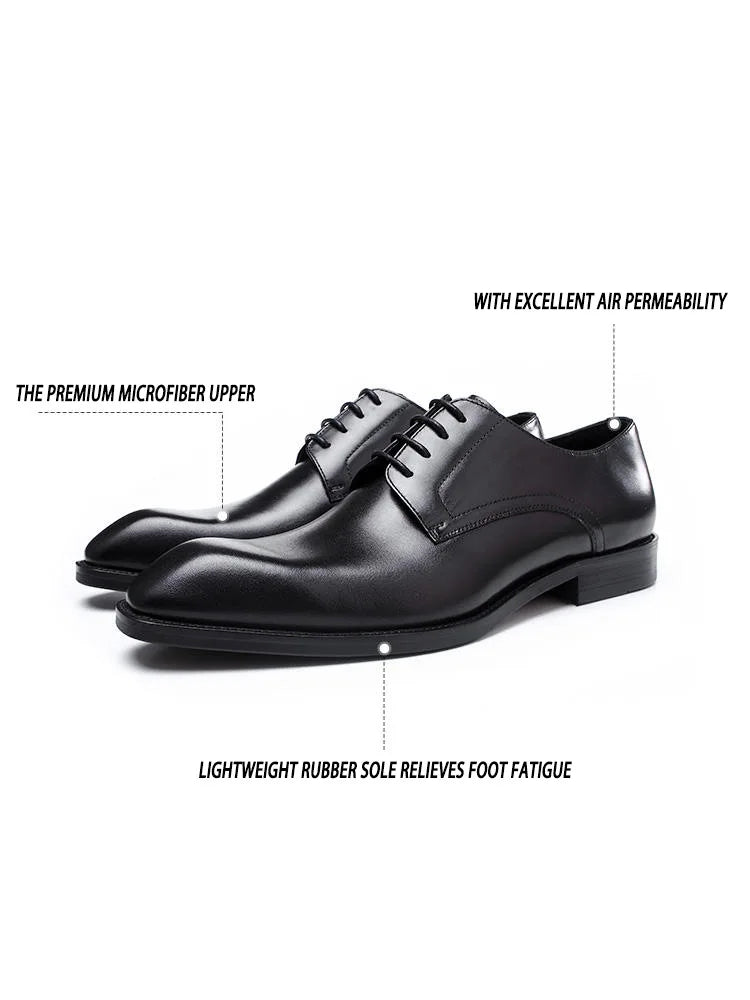 Wood Grain Derby Shoes Fashion Formal Shoes for Man Business Dress Square Toe Rubber Social Men's Shoe Stitching Oxfords