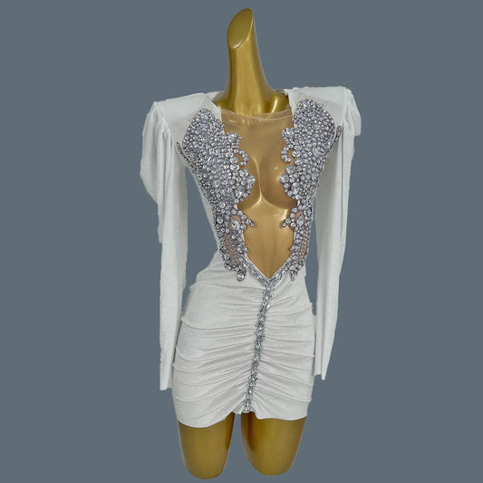 Luxury Sparkly Crystals Short Dress Women White Elegant Velvet Evening Prom Dresses 2025 Birthday Party Club Gowns Baiyueguagn