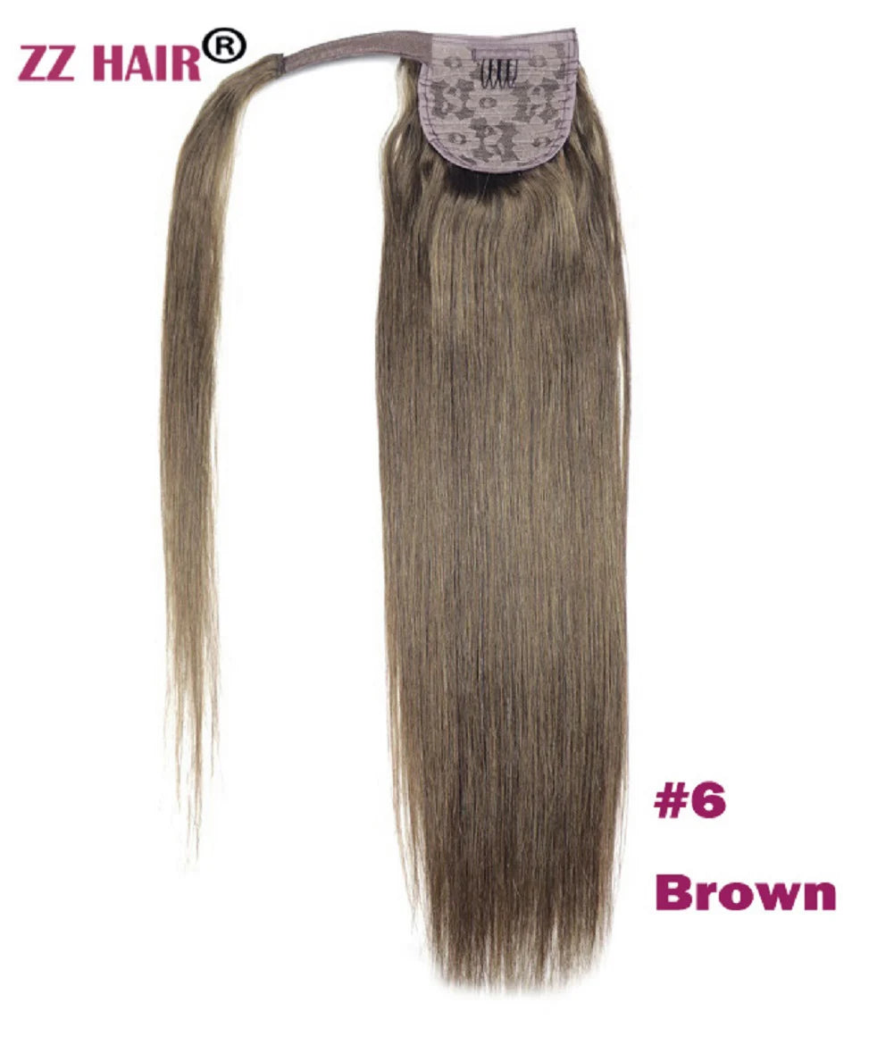 ZZHAIR 100% Human Hair Extensions 16"-26" Magic Wrap Around Ponytail 100g Clip In  Machine Made Remy Horsetail Stragiht