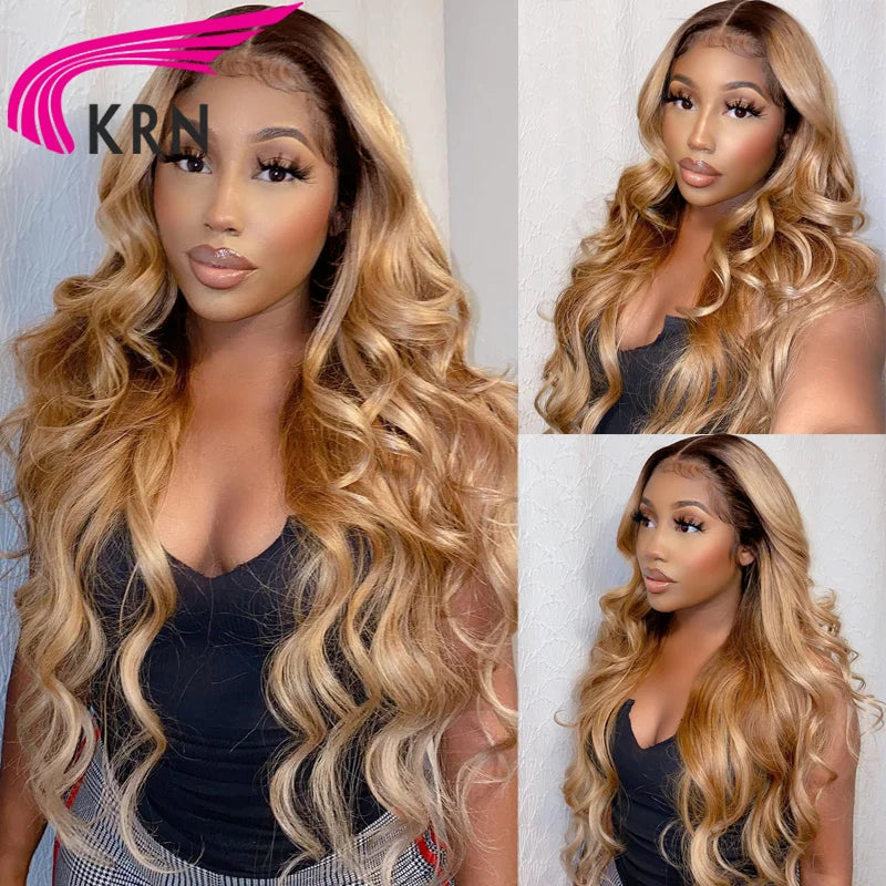Body Wave 4/27 Colored 13x4 Lace Frontal Wigs with Baby Hair Human Hair Ombre Honey Color 4x4 Closure Wig Brazilian Hair Wigs