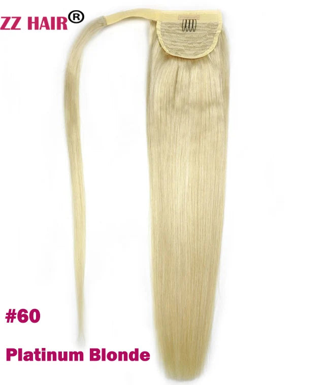 ZZHAIR 100% Human Hair Extensions 16"-26" Magic Wrap Around Ponytail 100g Clip In  Machine Made Remy Horsetail Stragiht