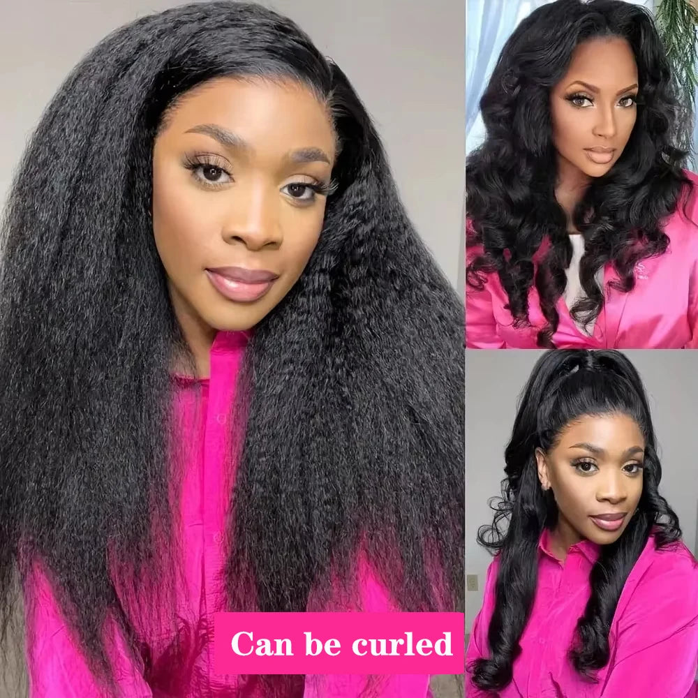 Full 360 Hd Lace Front Wig Kinky Yaki Straight HD Transparent Lace Front Human Hair Wig 40Inch Straight Human Hair Wig For Women