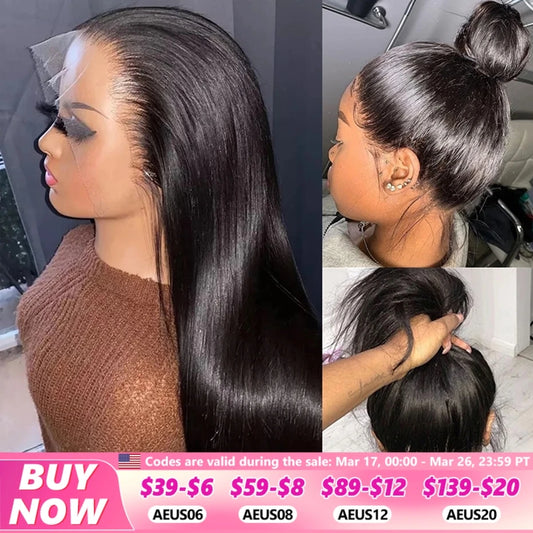 360 Lace Frontal Wig Brazilian Bone Straight 13x4 Transparent Lace Front Human Hair Wigs For Black Women Pre Plucked Bling