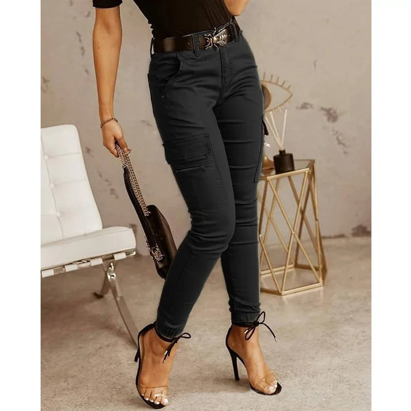 New Fashion Cotton Solid Color Pants Women Sexy Women Pants Casual Green Pocket Belt Trousers Women Blusas De Mujer CK5502