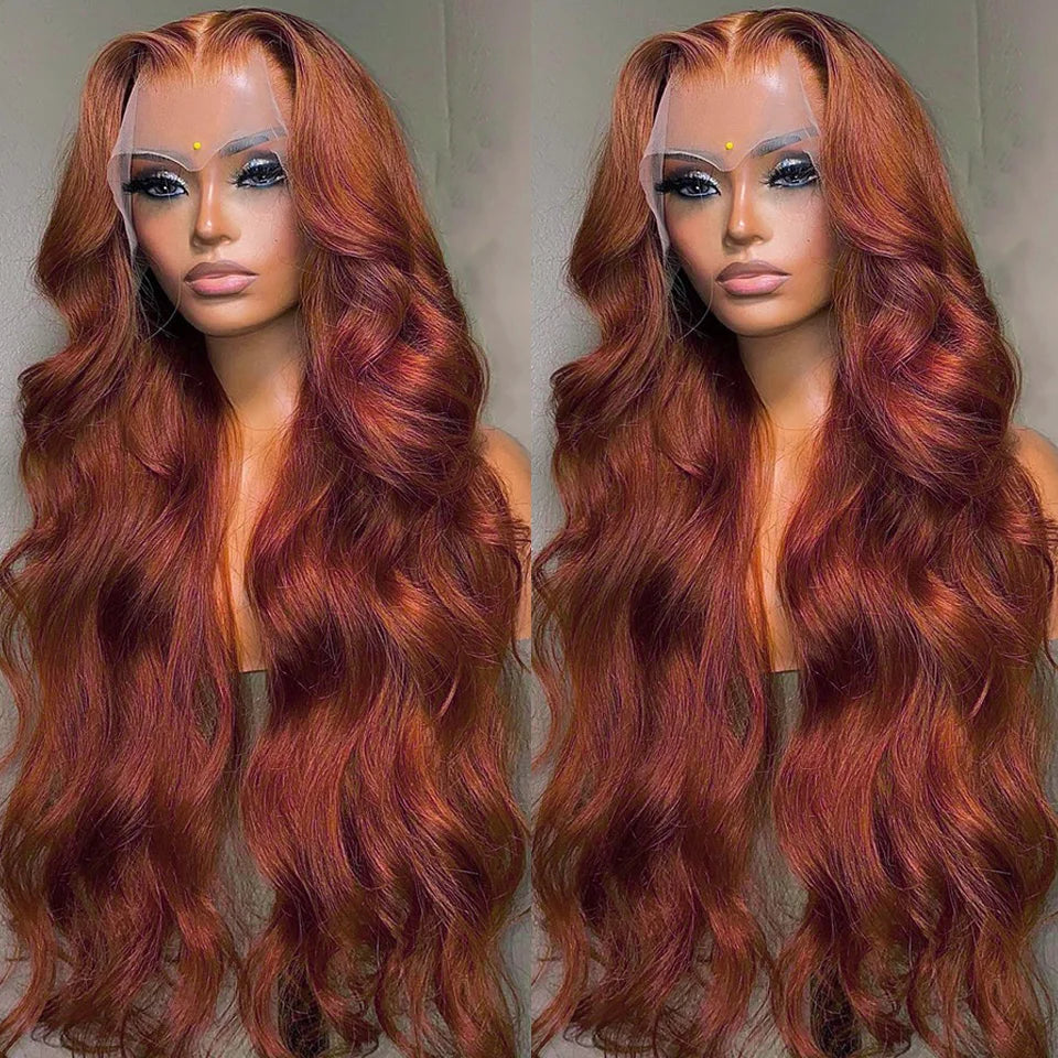 30 Inch Reddish Brown Body Wave Lace Front Wig 13x6 HD Lace Frontal Wig 13x4 Lace Front Human Hair Wigs Body Wave Closure Wig