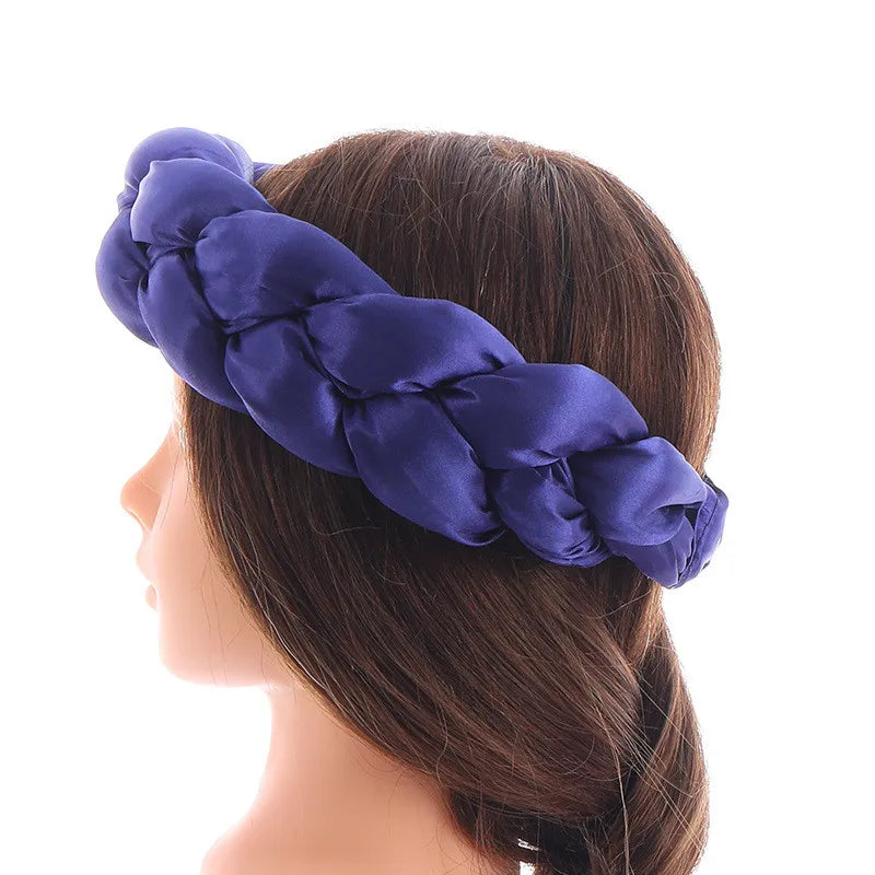 Exaggerated Satin Braid Headband for Women Lady Party Headpiece Candy Color Head Bands