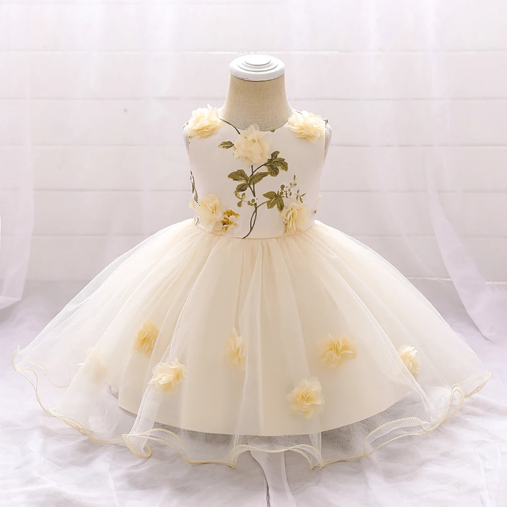 Baby Flower Girls 1st Birthday Party Dresses for Wedding Toddler Bow Tulle Evening Girls Princess Dress Christmas Kids Clothing