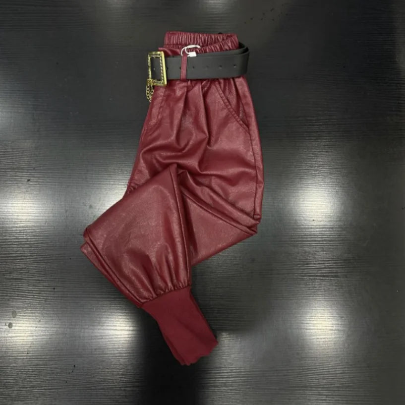 Pu leather pants Solid Color Warm Pants Women 2023 Autumn Winter Korean Loose Casual Pants Harm Trousers