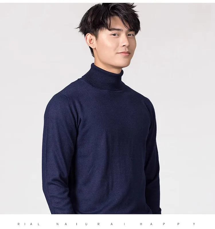 Cashmere Cotton Blend Turtleneck Men Sweater 2024 Autumn Winter Clothes Rolled Neck Jumper Jersey Pull Homme Knitted Pullovers