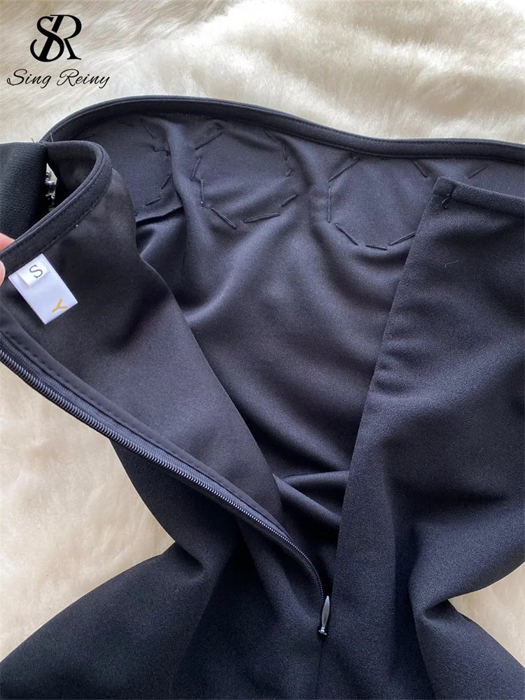 SINGREINY French Senior Evening Dress Women Diamonds Off The Shoulder Hotsweet Chic Fashion Elegant Skinny Split Midi Sundress