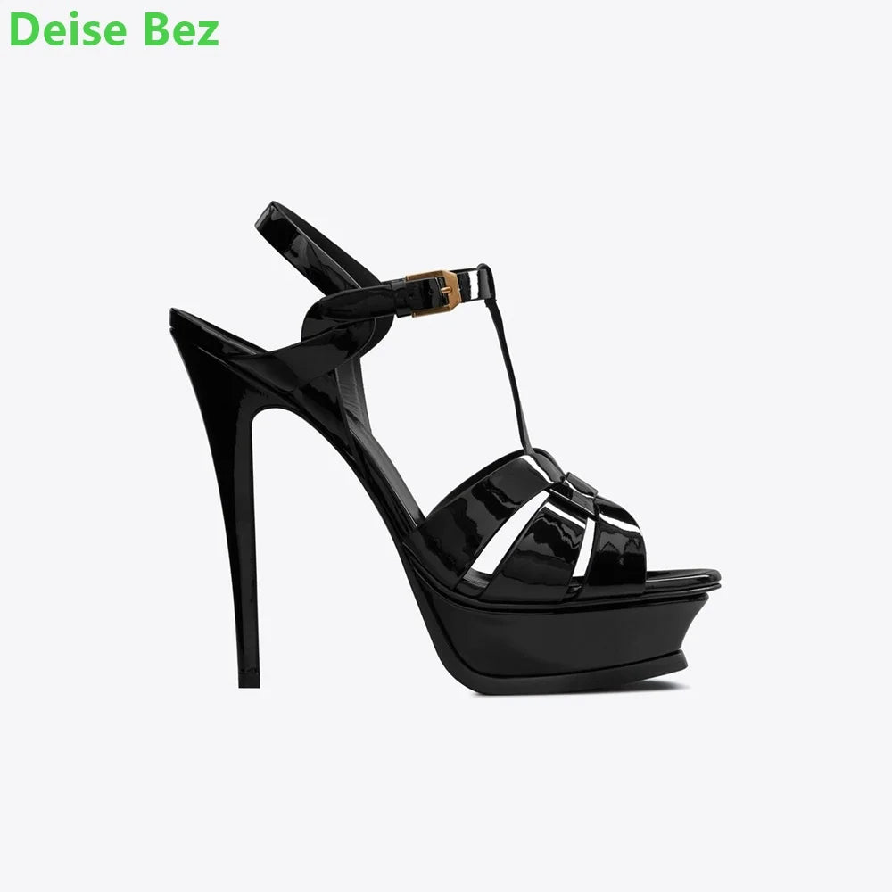 Thin High Heel Platfrom Slingback Sandals Ankle Strap With Adjustable Buckle Round Toe Hot Sales All-match Fashion Runway Shoes