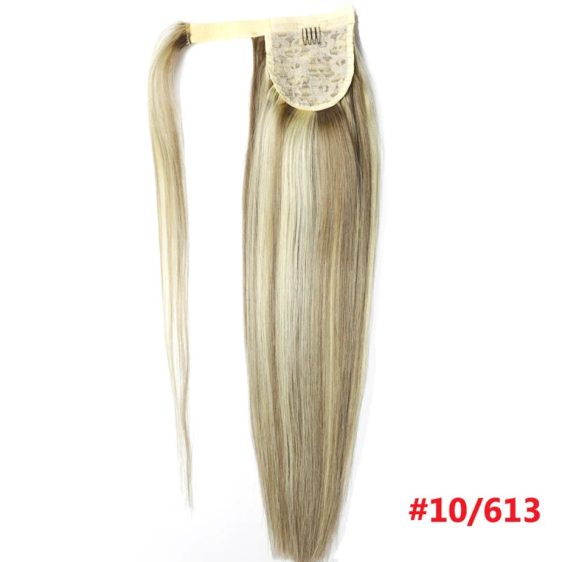 ZZHAIR 100% Human Hair Extensions 16"-26" Magic Wrap Around Ponytail 100g Clip In  Machine Made Remy Horsetail Stragiht