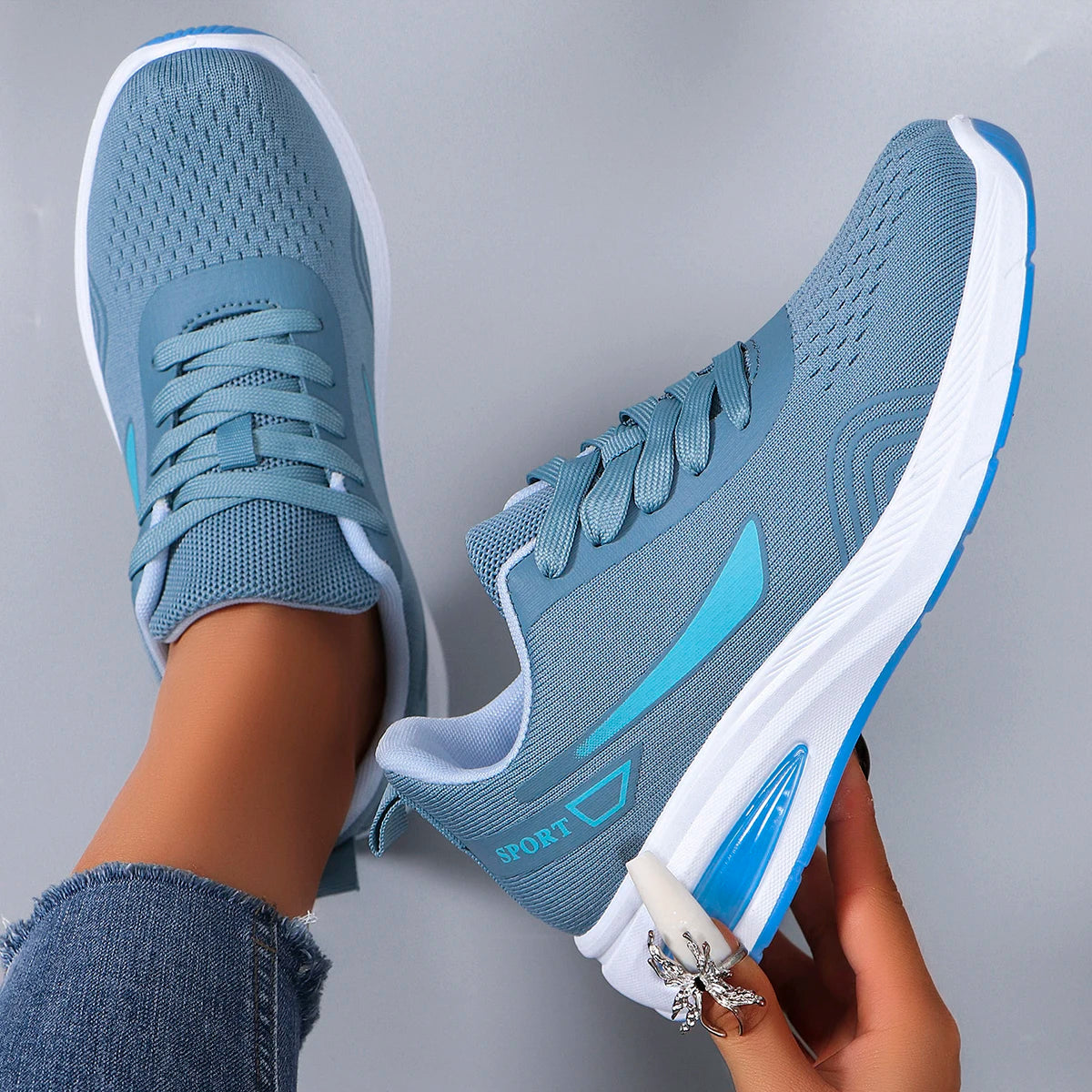Spring new women's sports shoes, fashionable, breathable, lightweight, non-slip, wear-resistant, casual sports shoes, flat shoes