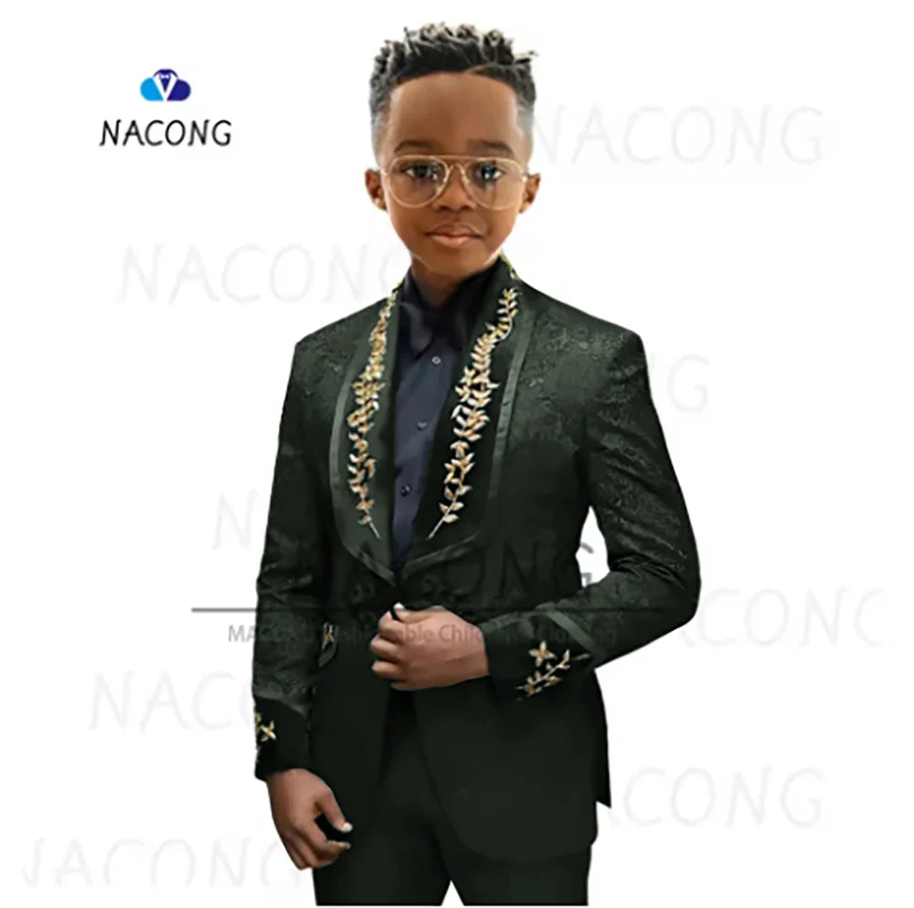 Boys Suit Classic Jacquard Embroidered Tuxedo For 2-16 Years Old For Weddings And Celebrations