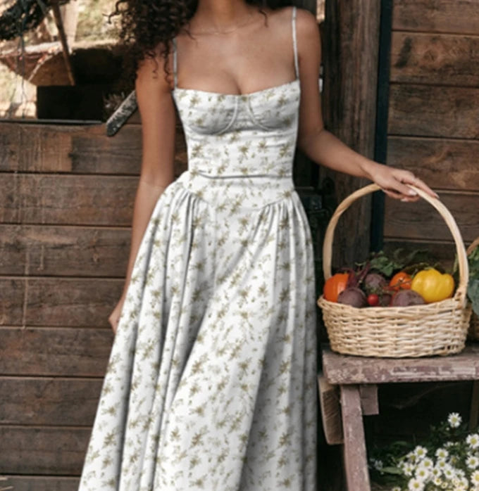 Women's Dress 2025 Spring Summer Latest Solid Color French Elegant Retro Style Dopamine Dressing Strap Maxi Dress Long Skirt