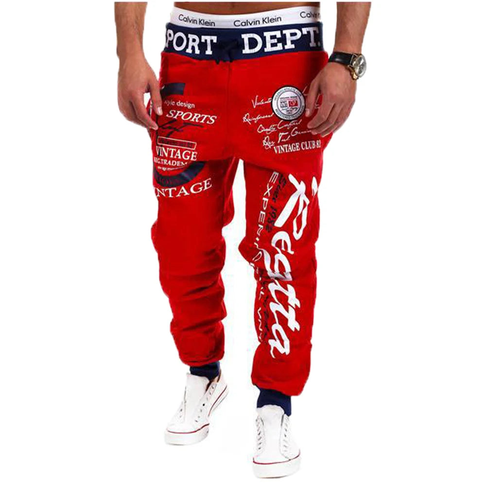 Men's Active Sweatpants Letter Print Joggers Trousers Drawstring Elastic Waist Fitness Gym Sports Pants Autumn Winter
