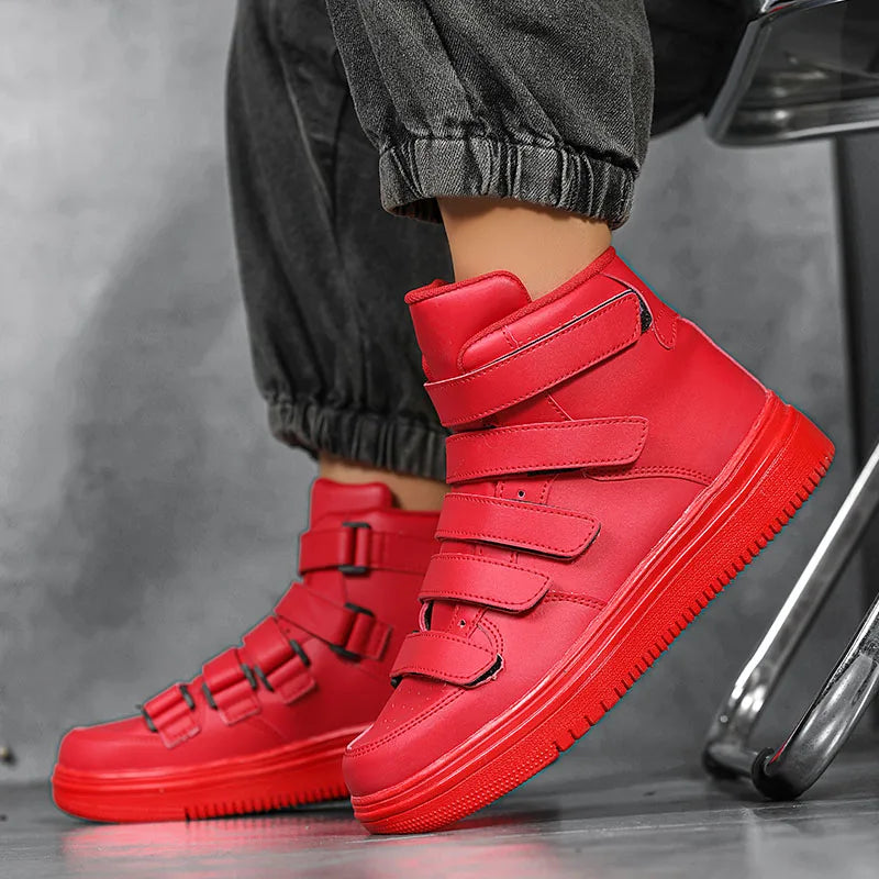 Hot Sale Cheap Men's Fashion Sneakers Red High top Shoes Casual Men Hoop-look Platform Sneakers Men Flat Shoes Zapatillas Hombre