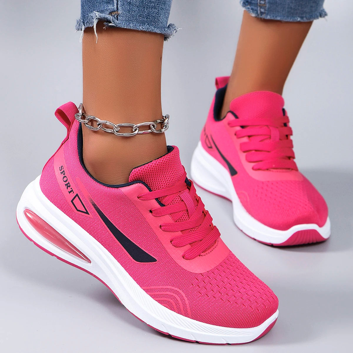 Spring new women's sports shoes, fashionable, breathable, lightweight, non-slip, wear-resistant, casual sports shoes, flat shoes