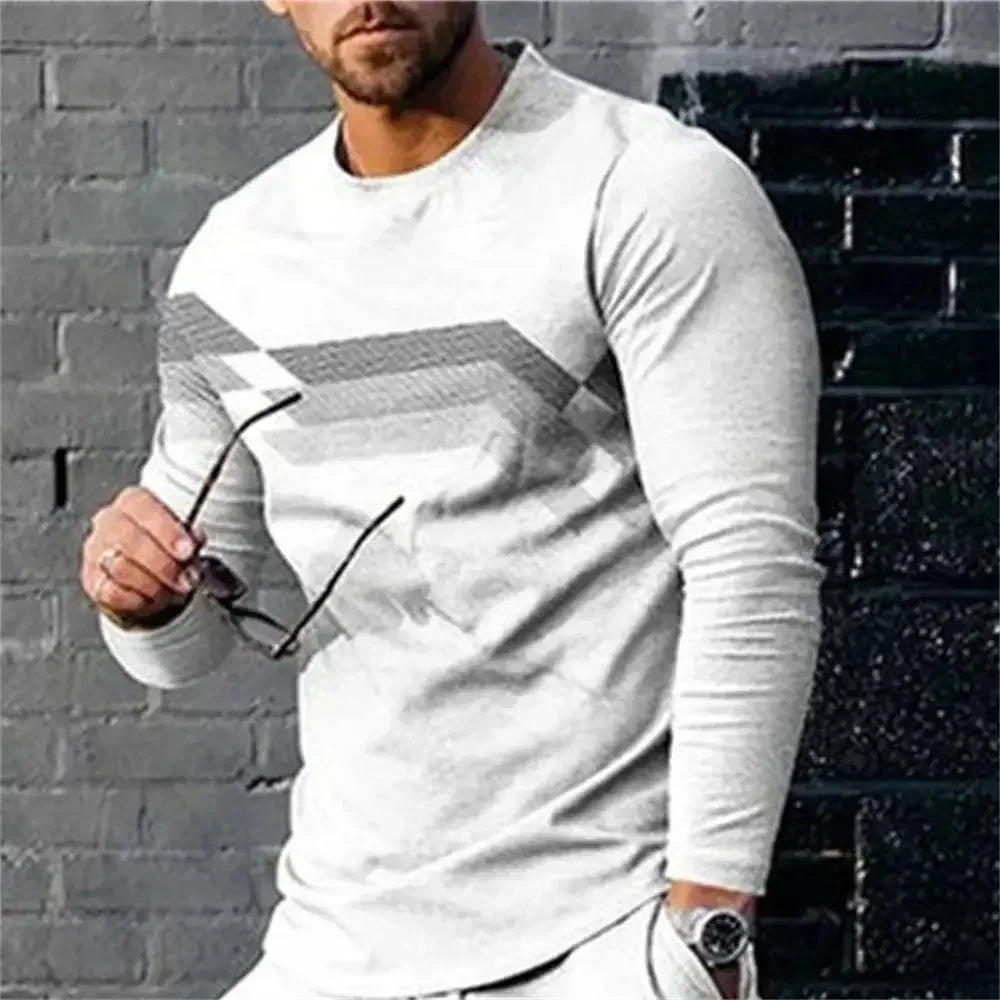 3D Digital Printing T-shirt Street Trend Long Sleeved O-neck Pullover T-shirt Large Men Long Sleeved Casual Sports Men Clothing