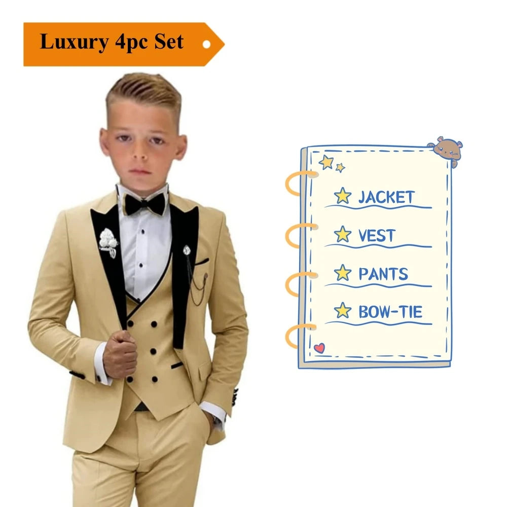 Elegant Burgundy Boy's Suit Set for Wedding, 3 Pieces Suit Set Elagent Tuxedo Sets Blazer Vest Pants Kids Photo Shot Oufit