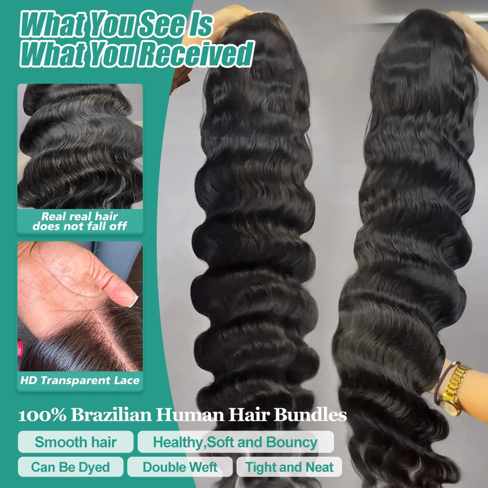 Melodie HD 300% 40 Inche 13x6 Body Wave Lace Front Human Hair Wigs 13x4 Lace Frontal Wig Transparent 5x5 Closure Brazilian Remy