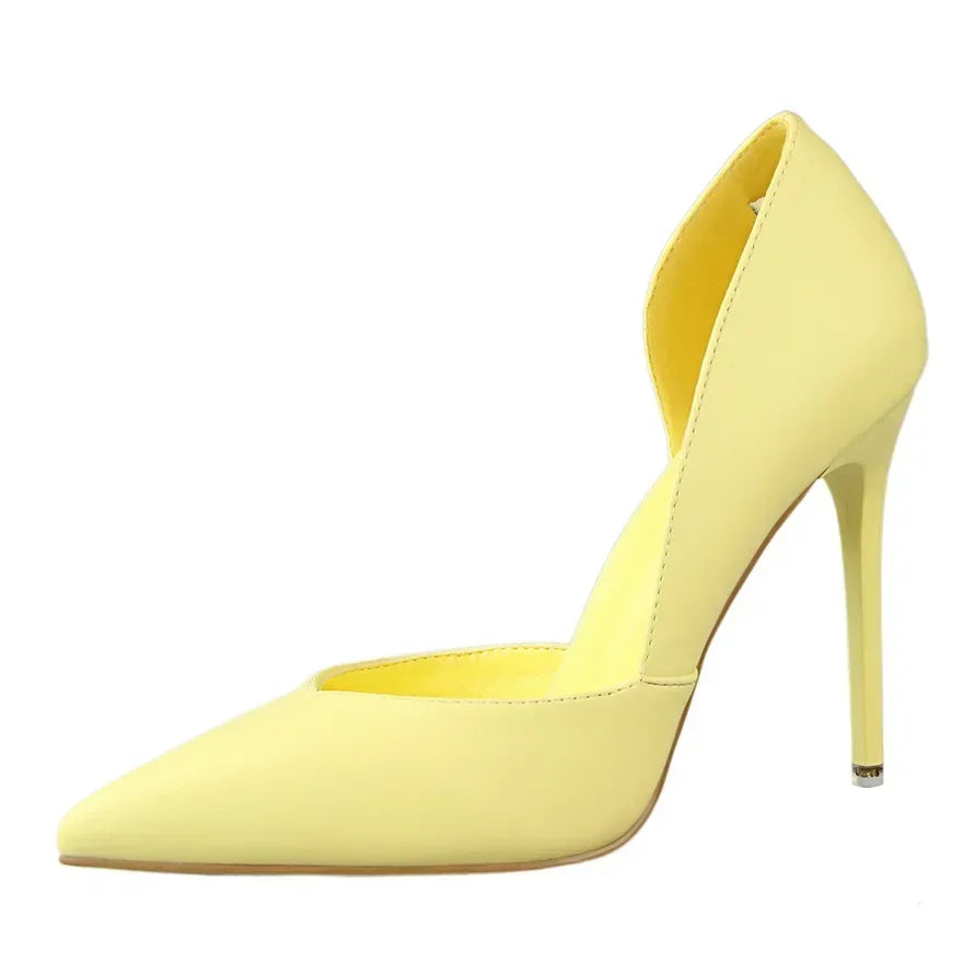 Summer Women Office Work 10.5cm High Heels Nightclub Leather Pumps Lady Fashion Concise Yellow Red Shoes Party Stiletto Heels