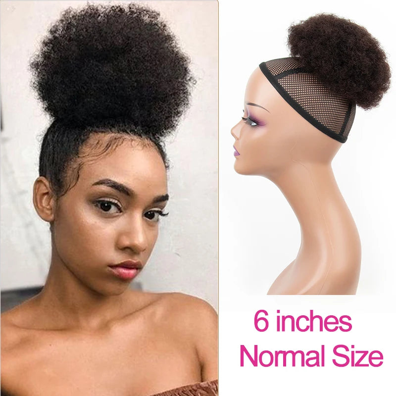 Afro Kinky Curly Ponytail Human Hair Extensions Buns Chignon Afro Puff Drawstring Curly Ponytail Remy Human Hair For Black Women