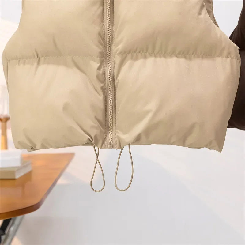 Warm Parkas Women Single Breasted Coats Autumn Winter Vest Coat Khaki High Waist Casual Vests Elegant Y2k Jackets Thick