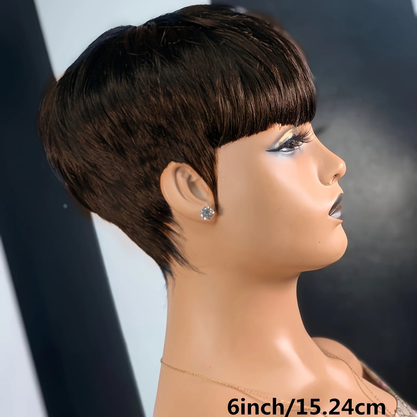 Short human  Hair Wigs Pixie Cuts Straight  Black Ladies  full machine made human hair  wigs for  women