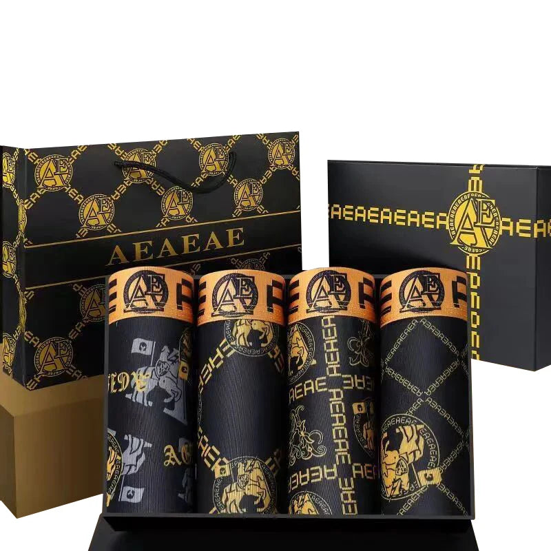 4pcs/set Men's Underwear Sexy Boxer Antibacterial Breathable Print Men Boxer Shorts New Style Boys Thin Flat Corner Panties