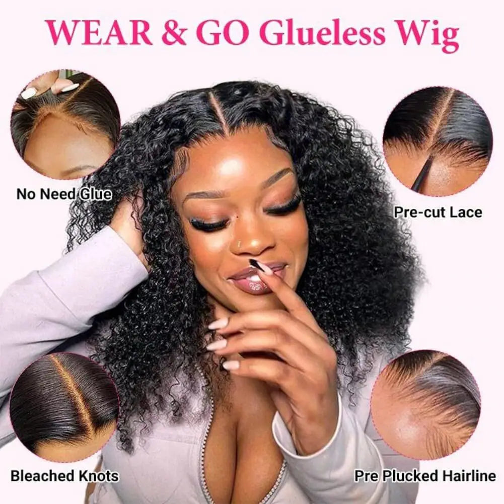 Glueless Bob Wig ISEE Hair Wear And Go Kinky Curly Lace Front Wig Human Hair Short Deep Curly Wigs PrePlucked Human Wigs