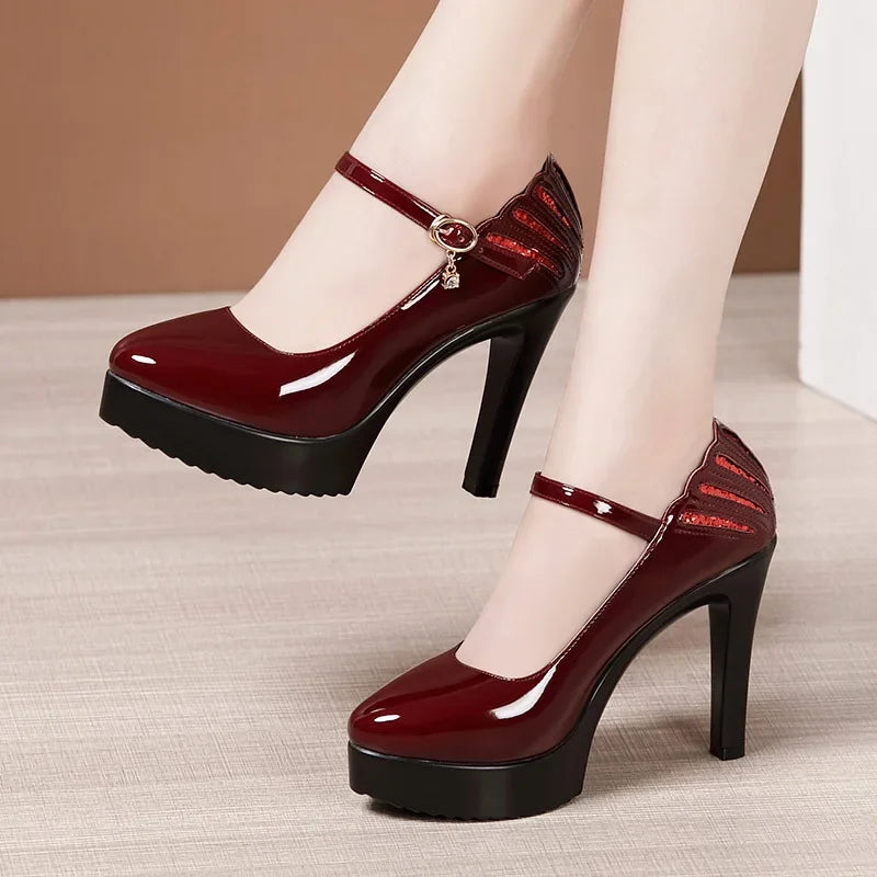 11cm Small Size 32-43 White Wedding Shoes Patent Leather Platform Pumps 2025 Formal Thin High Heels Shoes Model Office Party