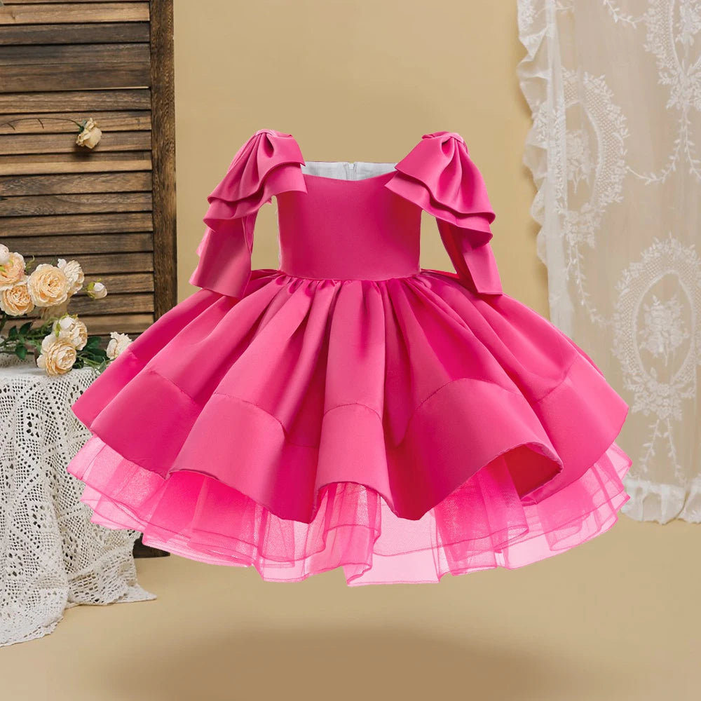 Luxury Bow Bridesmaid Girls Dress for Party and Wedding Gown Formal Satin Birthday Prom Princess Dresses Girl Gala Kids Clothing