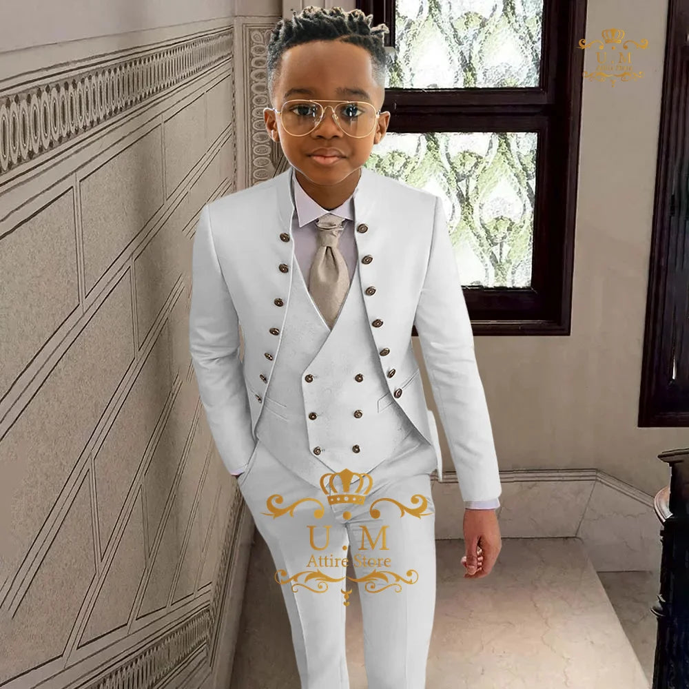 khaki boy's suit 3-piece set in khaki full open top jacket vest pants custom tuxedo for children wedding birthday cocktail party