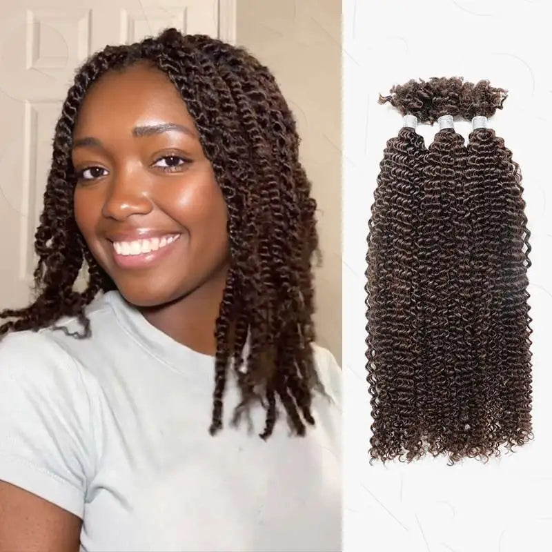 Sleek Kinky Twist Crochet Braiding Hair 100% Human hair Bundles Curly Human Hair Bulks QVR 3 PCS Afro Kinky V Bulk Hair for