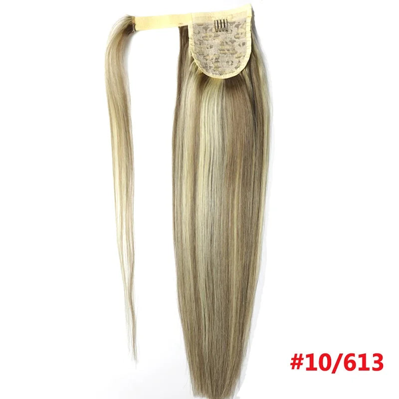 ZZHAIR 100% Human Hair Extensions 16"-26" Magic Wrap Around Ponytail 100g Clip In  Machine Made Remy Horsetail Stragiht