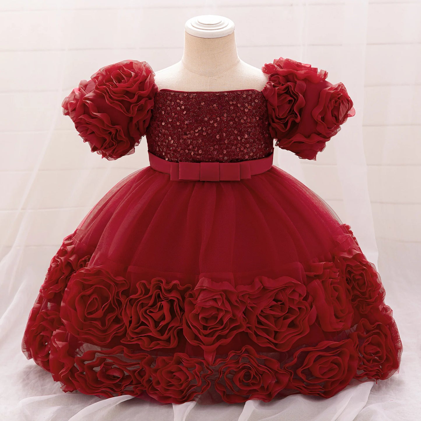 3D Flower Girls Party Princess Dress for Baby Christmas Gown 1-10 Yrs Birthday Bow Tulle Bridemaid Dresses Wedding Kids Clothing