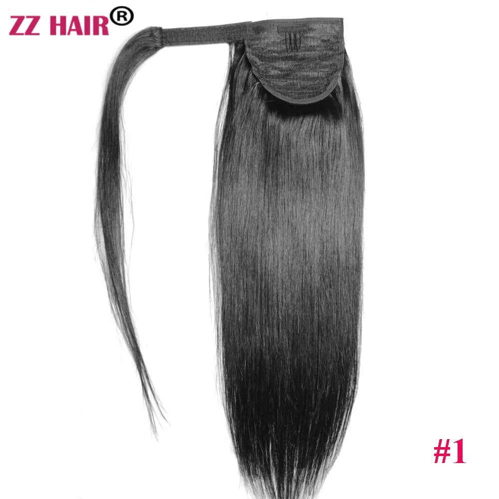 ZZHAIR 100% Human Hair Extensions 16"-26" Magic Wrap Around Ponytail 100g Clip In  Machine Made Remy Horsetail Stragiht