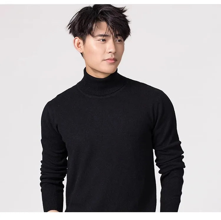 Cashmere Cotton Blend Turtleneck Men Sweater 2024 Autumn Winter Clothes Rolled Neck Jumper Jersey Pull Homme Knitted Pullovers