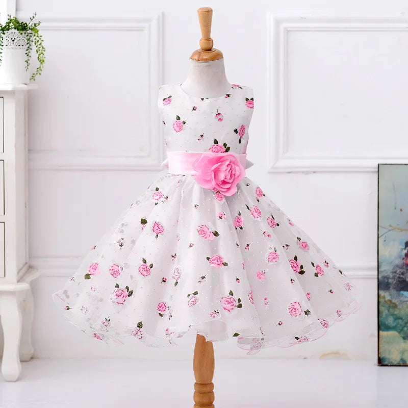Elegant Pink Bridesmaid Flower Girls Party Dress Bow Wedding Princess Dresses for Girl Birthday Evening Kids Clothing 3-10 Years