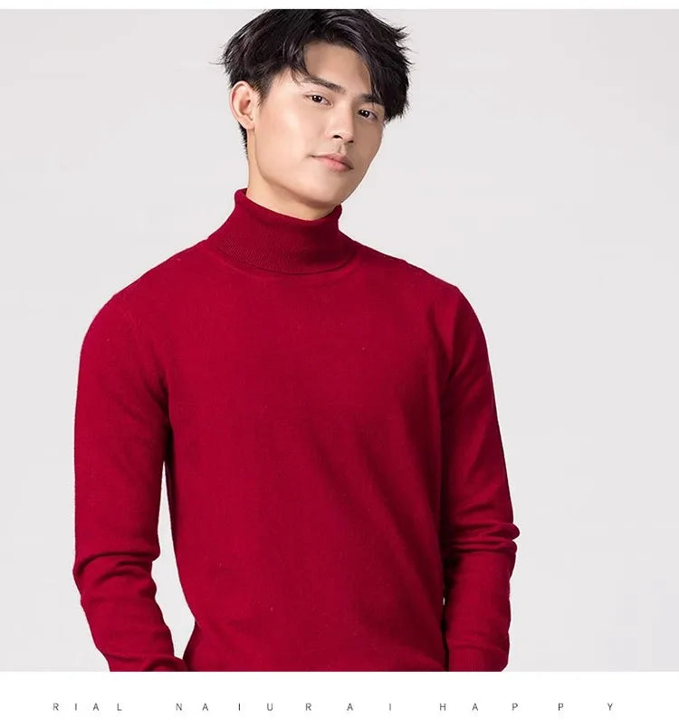 Cashmere Cotton Blend Turtleneck Men Sweater 2024 Autumn Winter Clothes Rolled Neck Jumper Jersey Pull Homme Knitted Pullovers