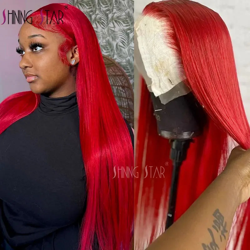 13X6 Body Wave Lace Front Wig Burgundy Colored Red Lace Front Human Hair Wigs Curly Peruvian 13x4 HD Lace Frontal Wig 30 34 Inch